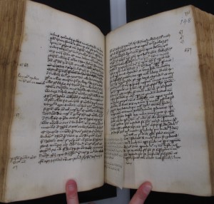 ÖNB Cod. 4682, Bl. 147v-148r mit einer "cedula" in der Hand von Dietrich von Hammelburg 