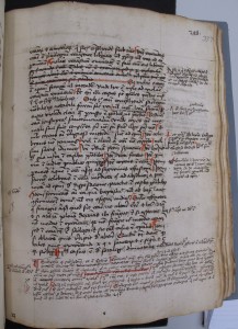 ÖNB Cod. 3967, Bl. 357r: Die "marginalia" wurden zu unterschiedlichen Zeitpunkten hinzugefügt, wie die Verwendung verschiedener Tinten zeigt